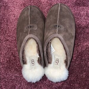 UGG WOMEN'S DISCOQUETTE SUEDE SHEARLING SLIP ON SLIPPERS BROWN (7)